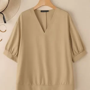 ZANZEA Womens Summer Simple Blouses Casual V-Neck Half Puff Sleeve Solid Color Tops Commuting Everyday Wear 3 Colors S-3XL